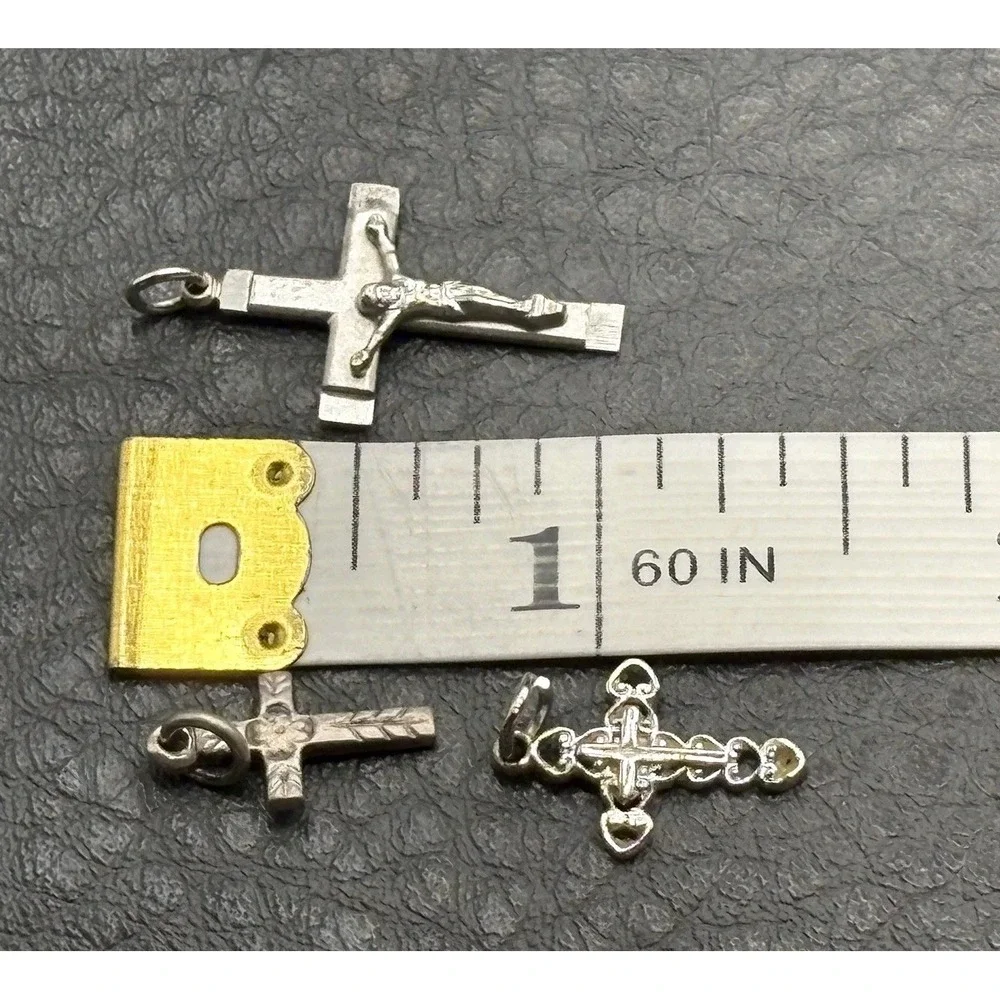 Lot of 3 Sterling Silver 925 Crucifix Cross Pendants Or Charms Religious Jewelry